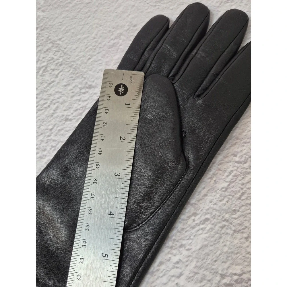 Isotoner Black Genuine Leather Gloves 100% Cashmere Lining Size Medium